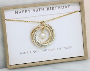 90th birthday gift, June birthstone necklace 90th, pearl necklace for 90th birthday, gift for grandmother, mom - Lilia