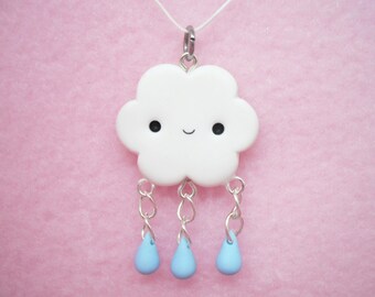 Cute cloud with dangly raindrops polymer clay charm - stitch marker - necklace