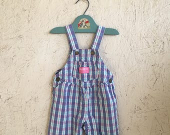Vintage Baby Clothes 80s Osh Kosh B'Gosh Lavender Plaid Overalls Size 12-18 Months