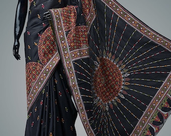 Kantha embroidered pure mulberry silk saree