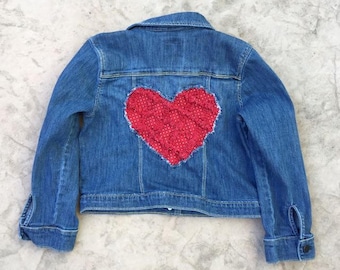 Girl's Heart Patched Denim Jacket