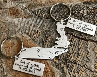 Long Distance Relationship Gift Boyfriend Gift Girlfriend Gift Going Away Gift Best Friends Gift State Keychain Long Distance Boyfriend Gift
