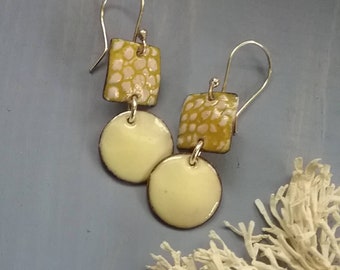 Cream and gold torch fired enamel earrings