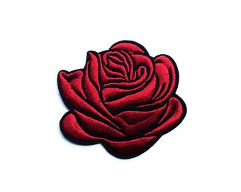 Iron on Badge Rose Patch Jeans Red Flower Iron On Patch Jacket Patch - Flowers Floral Patches - Grunge Patches - Embroidered Patch Red Rose