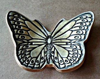 Ceramic Butterfly Ring Dish PaleYellow edged in Gold