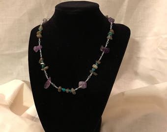 Amethyst, labradorite and turquoise chain necklace