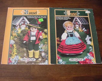 1988 Crochet Pattern Booklets, Fibre Craft Hansel and Gretal Outfits, Fits 13" Dolls