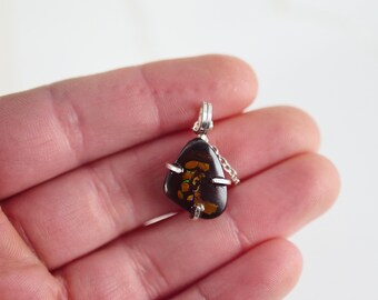 Natural Yowah Australian Boulder Opal Necklace Pendant Opalescence Opal Wrapped in Sterling Silver Wire Pendant W/ Chain Minimalist Jewelry