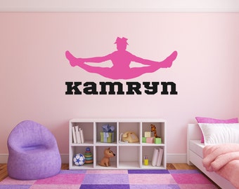 Cheerleader Girl Name Room Wall Decor Vinyl Decal Sticker - Personalized Cheerleader Toe Touch