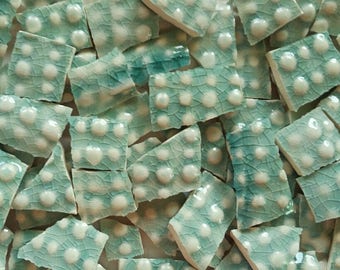 Mosaic Tiles- Jade Urchin--Glazed Goosebumps--50 pieces