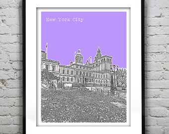 20% OFF Memorial Day Sale - New York City Hall Skyline Poster Art Print NYC Manhattan Version 3