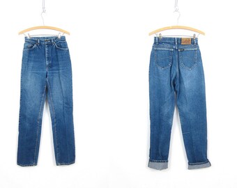 80s Mom Jeans High Waist Jeans Washed Out Denim Tapered Vintage Jeans Distressed Faded Dark Blue Denim Womens Size 26 x 31