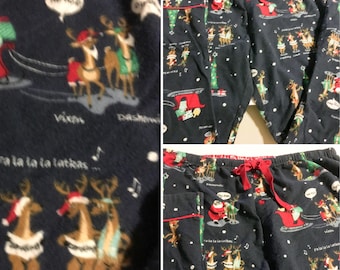 Men’s PJ Salvage Christmas Santa Reindeers Tree Pajama Bottoms Large Elastic Tie Waist