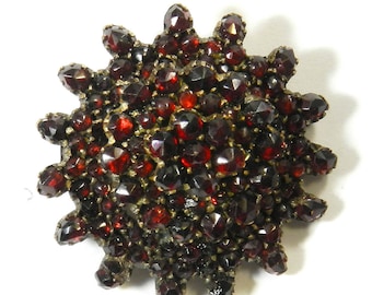 Antique Victorian Garnet Brooch, Bohemian, c. 1860