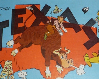 Texas Large Letter Vintage Linen Postcard UNUSED