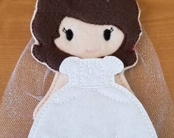 1st Communion, Bride, Felt Dress Up Doll
