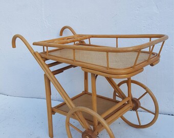 Vintage Bentwood And Rattan Bar Cart.