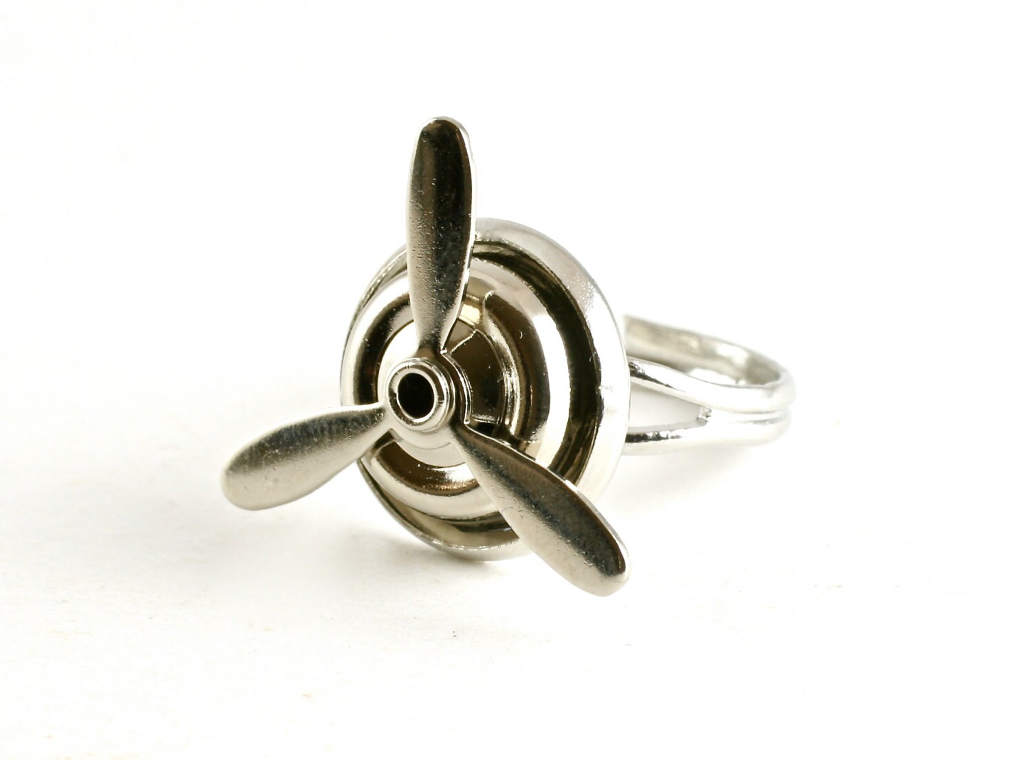 Silver Spinning Propeller Ring Aviation Jewelry Helicopter