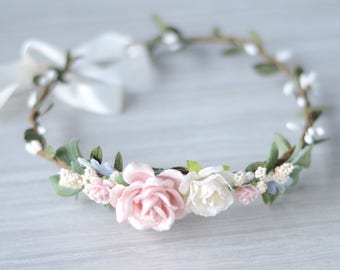 Blush flower crown, flower crown, floral halo, floral crown,baby flower crown,bridal crown, maternity crown, flower girl crown, boho wedding