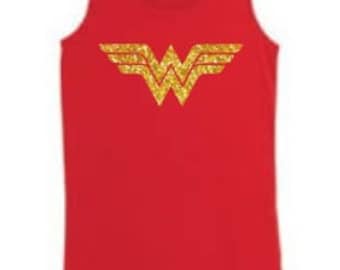 Girls Wonder Woman Glitter Next Level Tank Top Kid's