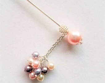Swarovski Pearl Stick Pin or Hat Pin or Hijab Pin