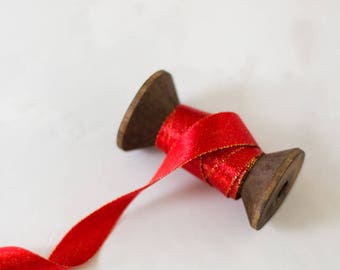 Red Sparkle Ribbon (with Wooden Spool) - 5 yards - 5/8" wide
