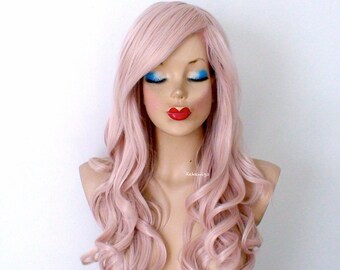 Antique Pink wig. Lace front wig. Pastel wig. Long wavy hairstyle durable heat friendly synthetic wig for everyday wear or Cosplay
