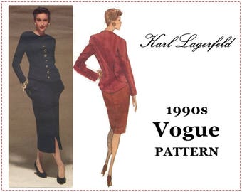 1990s Karl Lagerfeld Sewing Pattern - Vogue 2584 - Vogue Paris Original - Misses' Jacket, Skirt Suit - Size 14 16 18, Bust 36 38 40 - UNCUT