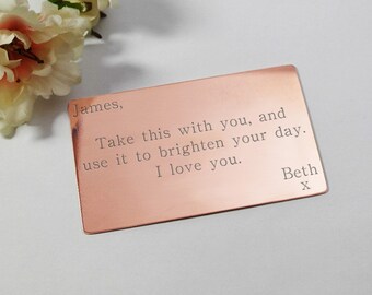 Wallet Insert copper wallet insert engraved wallet card great boyfriend gift husband gift personalised gift custom gift gift for him