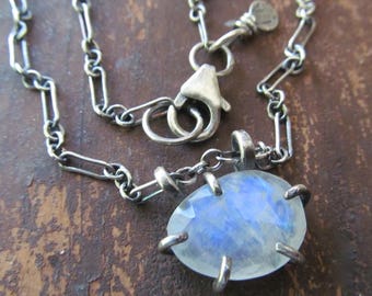 Rainbow Moonstone Necklace Silver Bridesmaid Necklace Rainbow Moonstone White Gemstone Wedding Necklace White Bride Jewelry artdi