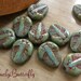 Glass Trilobite Beads, Picasso Turquoise with Green, Opaque, Czech Glass, Oceanic Fossil Look, 13 x 11mm, Full Strand 10 Beads