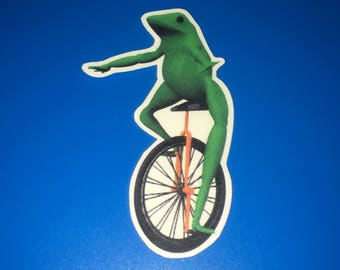 Here Come Dat Boi Clean Cut Out Sticker Dank Frog on Unicycle VRchat Meme Sticker {SS9}