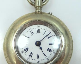 Vintage Silver Pocket Watch with Porcelain Dial