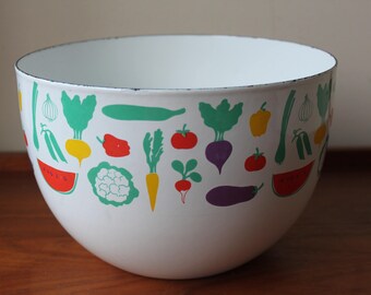 Vintage Finel Enamel Vegetable Bowl, Kaj Franck Design, Arabia Finland, Scandinavian, Kitchenware