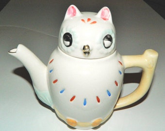 Vintage Emson Hand Painted Small 5 1/2" Ceramic Owl Teapot
