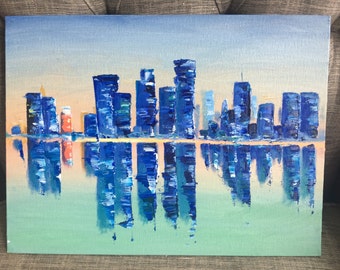 Cityscape morning oil painting