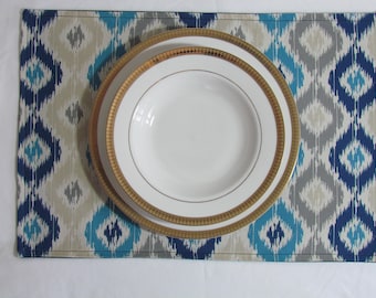 Handmade Set of 6 Blue Placemats, Blue and Beige Placemats, Shades of Blue Placemats, Blue Placemats, Dark Blue Placemats, Lt Blue Placemats
