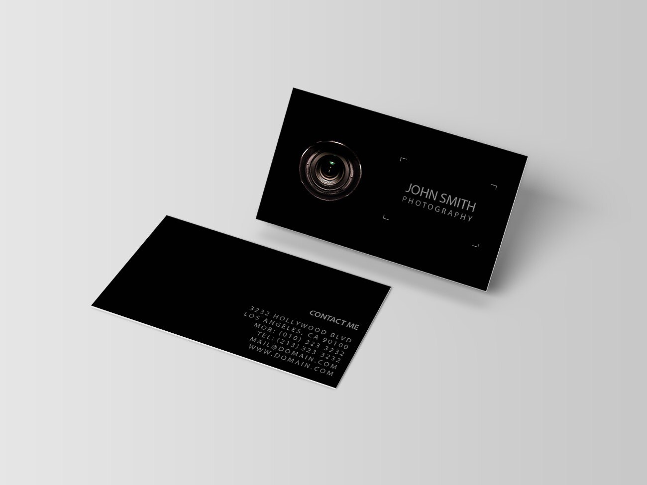 Black Graphy Lens Viewfinder Business Cards Template PSD