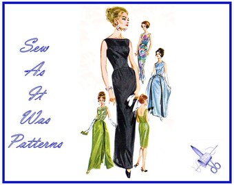 1960s Butterick 2488 Evening Slim Sheath Fitted Sleeveless Dress Bateau Neckline Overskirt Vintage Sewing Pattern Size 16 Bust 36" 92cm