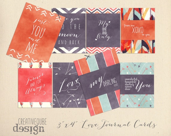 3" x 4" Digital Love Quotes Printable Journaling cards for Scrapbook, blogs, invitations, wedding photos