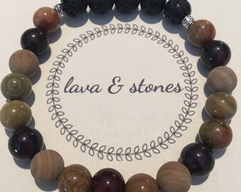Lava Bead and Stone Bracelet