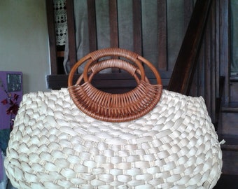 Vintage 50s Style rattan handbag - Vintage handbag straw