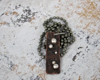 Moonscape Bar Pendant, Sterling Silver and Copper, Hammered Metal, Mixed Metal Jewelry, Gift for Her, Mother's Day, Lunar Inspired Jewelry