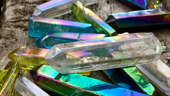 Aura Crystal Quartz Point, Angel Aura Crystal, Rainbow Titanium, Aura Quartz Wand, Rainbow Crystal, Metaphysical, Crystal Grid