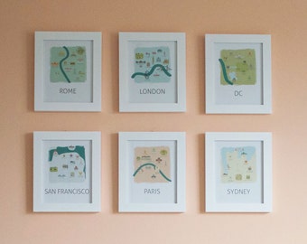 Travel Theme Nursery Wall Decor: Playful Tourism Map Art