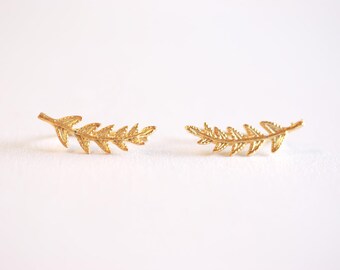 Matte Gold Leaf Ear Climber- Gold Leaf Ear Cuff, Leaf Earrings Ear Crawler, Gold Ear Climber, Ear Jacket, Leaves Ear Climber Crawler, Jacket