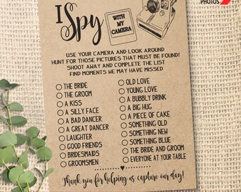 I Spy with my Camera Wedding Game Photo Hunt Reception Activity Party Game rustic games Instant download WG137