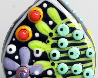HUGE Graffiti Teardrop--Handmade Lampwork Bead