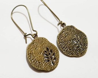 Antique Bronze Tree Pendant Earrings with Kidney EarWire, Minimal Earrings