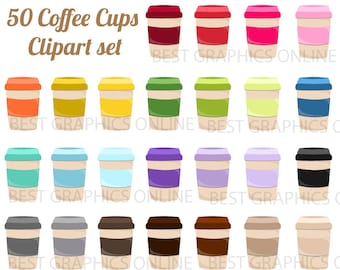 80% OFF SALE 50 Coffee clipart illustration Coffee cup clip art Beverage Clip Art set Rainbow coffee cup clipart Commercial use clipart LL3